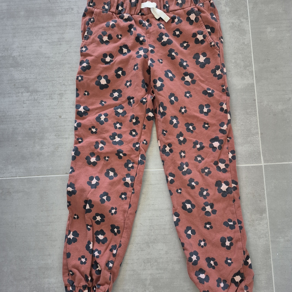 Carter's Girls Sz 7 Sweatpants Black & Pink Floral Leopard Jogger 100% Cotton